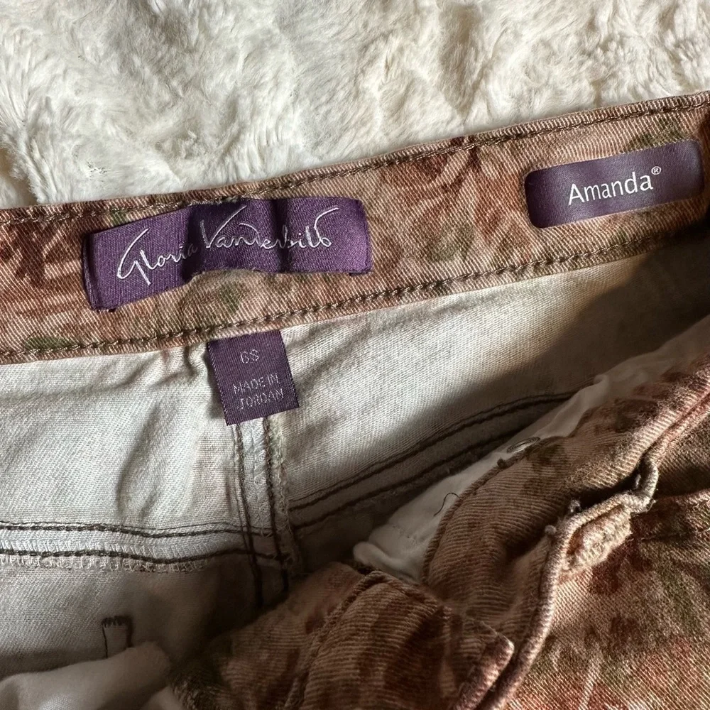 Gloria Vanderbilt Amanda Brown Floral Corduroy Pants Size 6S Straight Leg